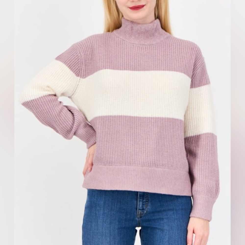 Pink Rose Lavender and Cream Turtleneck Sweater